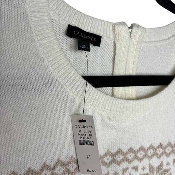 NWT Talbots Fair Isle Winter Print Cream Knit Crewneck Sweater Size Medium - Picture 3 of 11